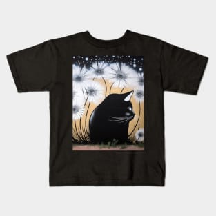 Street art cat with dandelions Kids T-Shirt